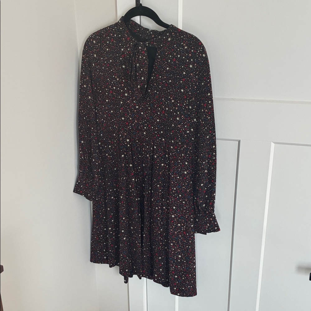 Madewell Star Pattern Long Sleeve 100% Silk Dress